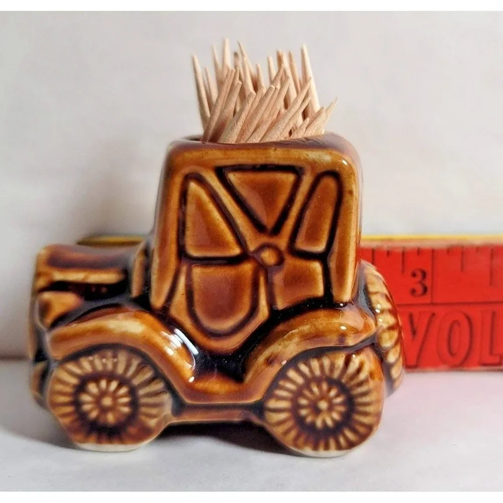 Ceramic Car Toothpick Holder Brown Glazed Retro Novelty Small‎ Kitchen Decor